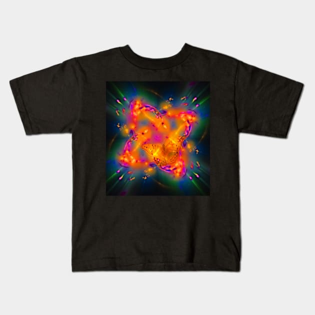 Butterfly in a radioactive explosion Kids T-Shirt by hereswendy